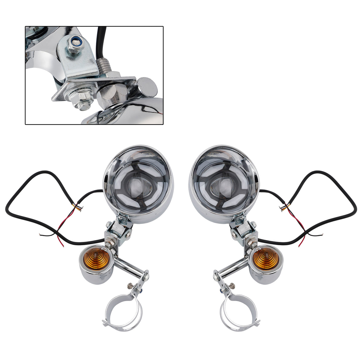 Racer Bobber Chopper Farol de neblina para motocicleta com feixe personalizado cromado com suporte