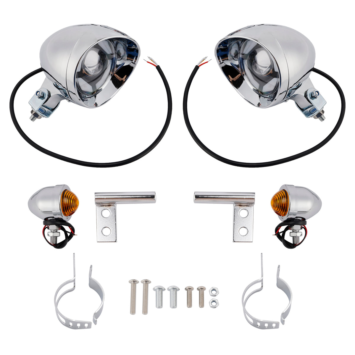 Racer Bobber Chopper Farol de neblina para motocicleta com feixe personalizado cromado com suporte