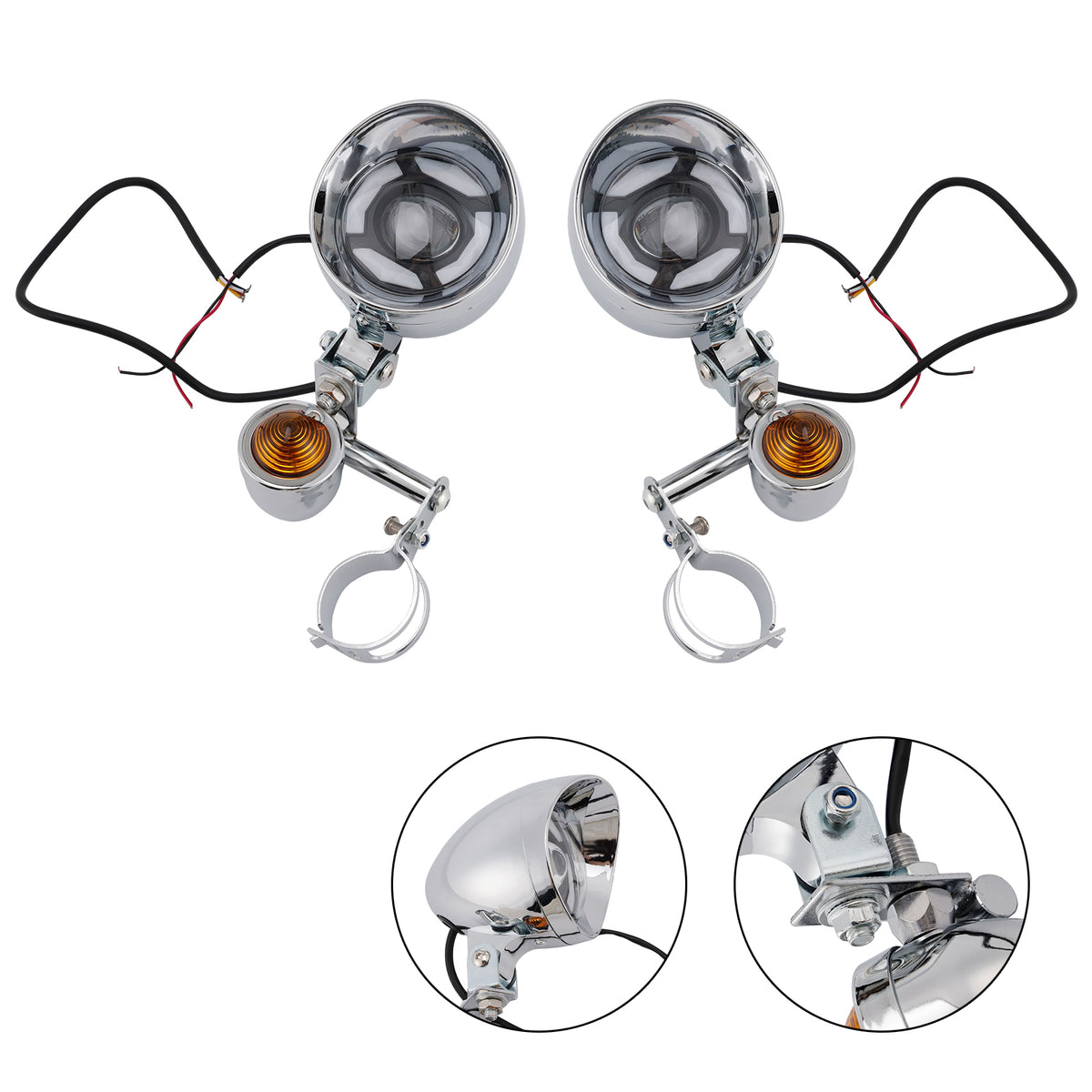 Racer Bobber Chopper Farol de neblina para motocicleta com feixe personalizado cromado com suporte