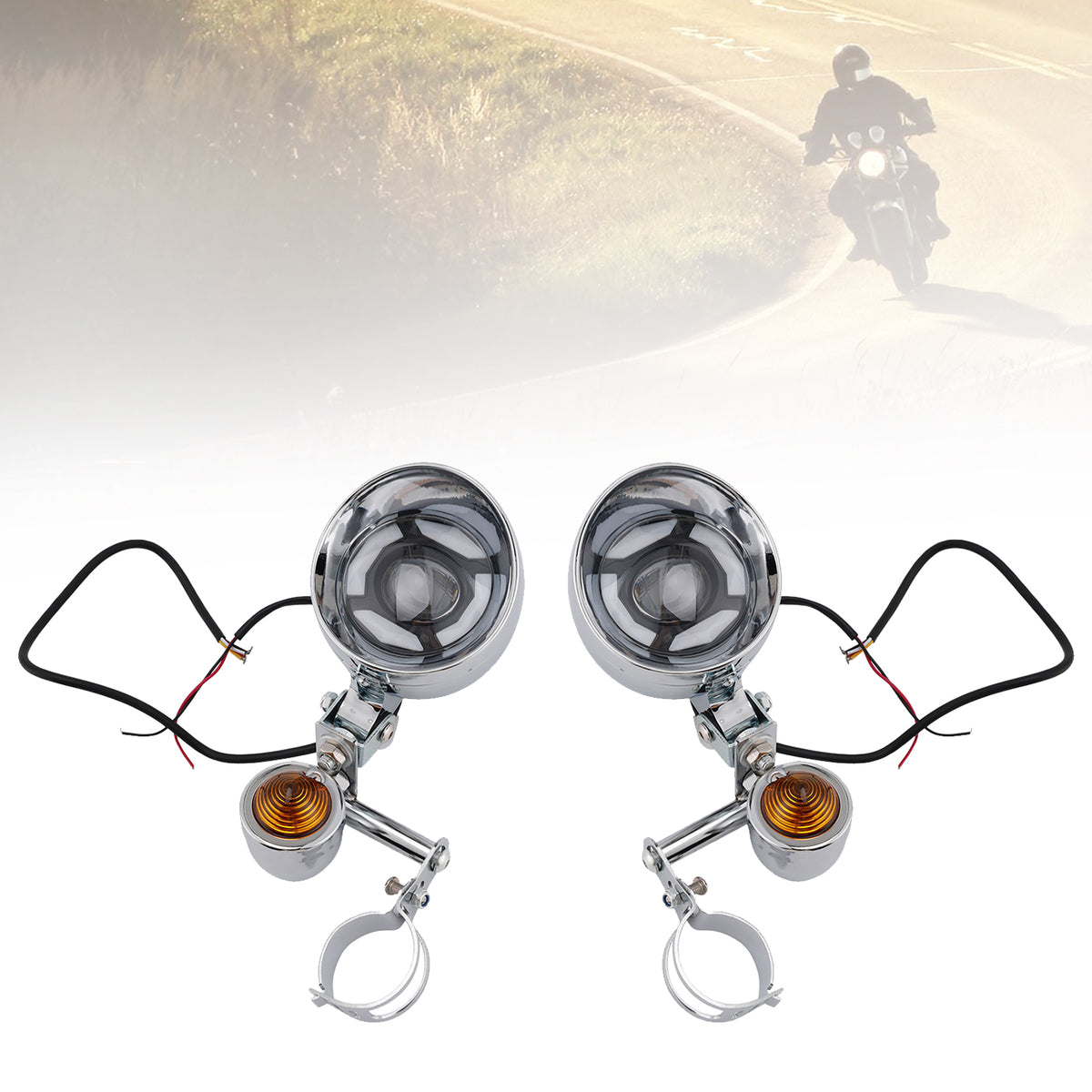 Racer Bobber Chopper Farol de neblina para motocicleta com feixe personalizado cromado com suporte