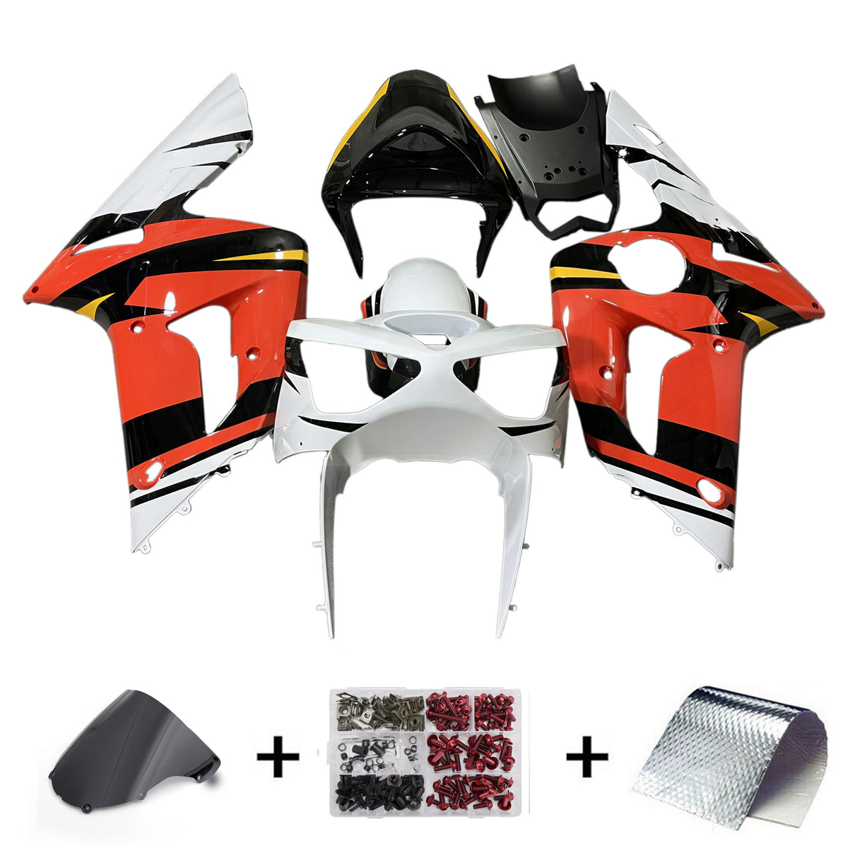 Amotopart 2003-2004 Kawasaki ZX6R 636 Orange Hvid Sort Fairing Kit