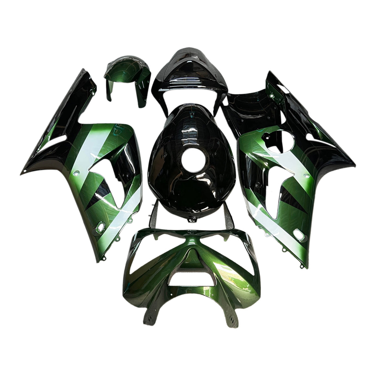 Amotopart 2003-2004 Kawasaki ZX6R 636 Green Black Fairing Kit