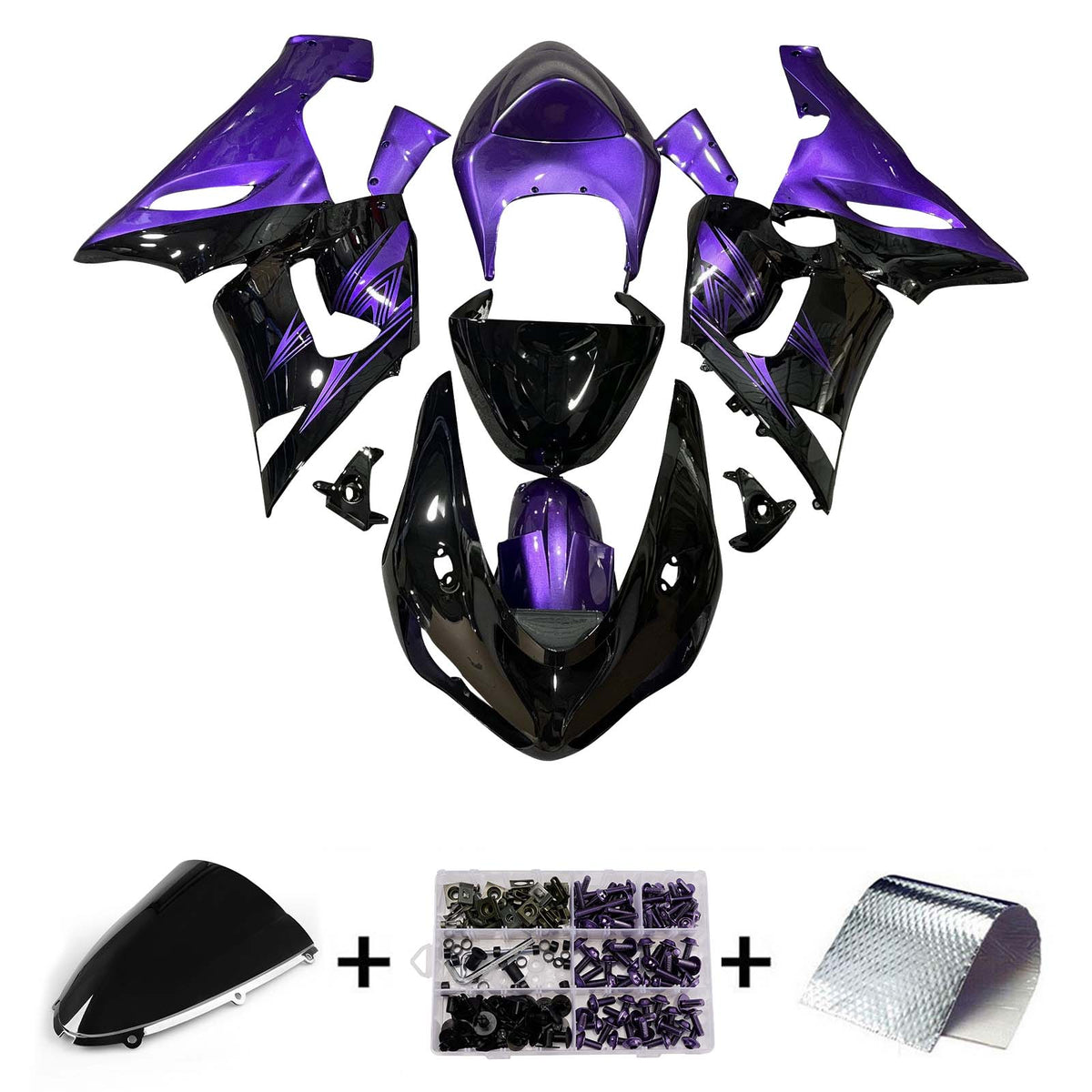 Amotopart 2005-2006 Kawasaki ZX6R 636 Purple Black Fairing Kit