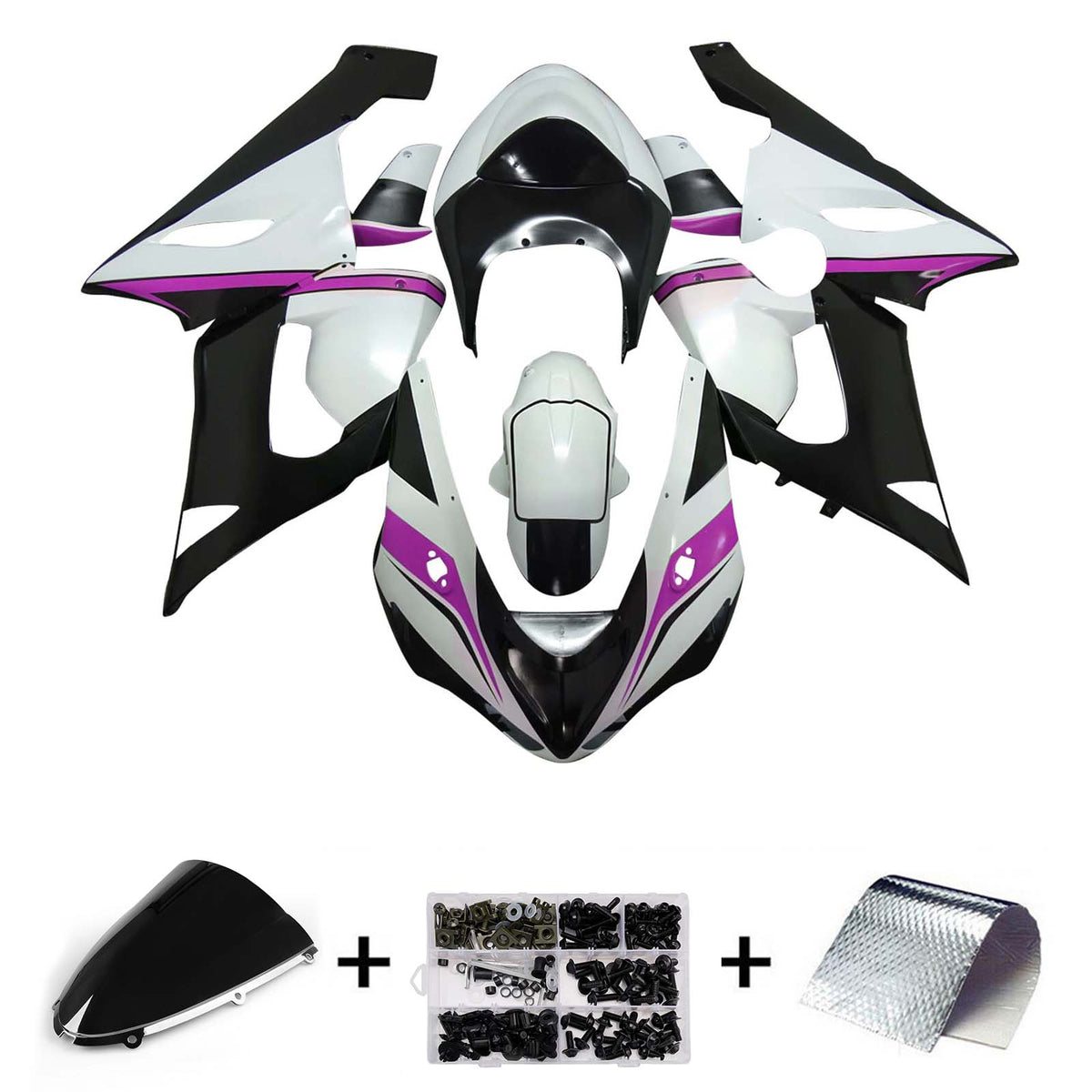 Amotopart 2005-2006 Kawasaki ZX6R 636 White Black Purple Fairing Kit