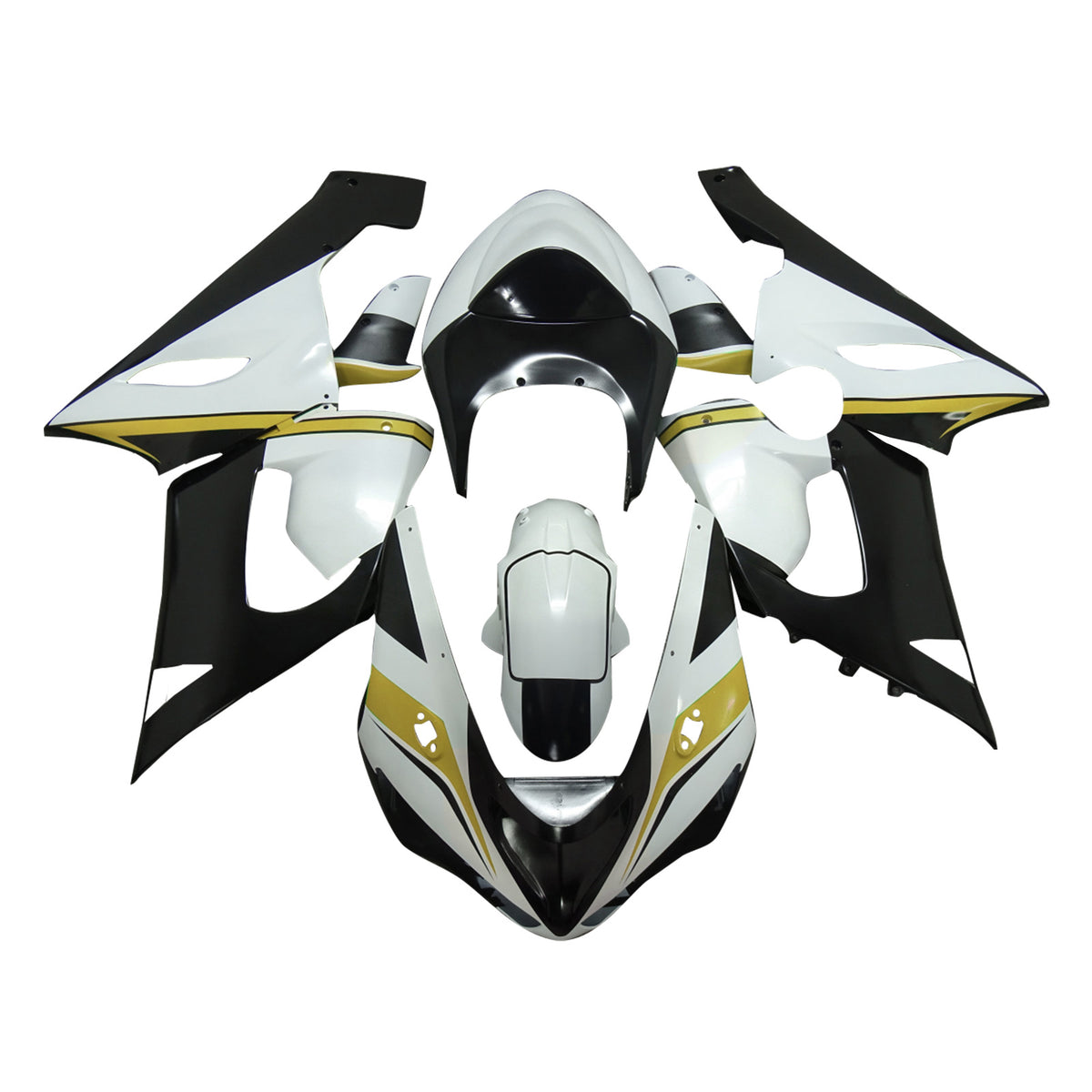 Amotopart 2005-2006 Kawasaki ZX6R 636 White Black Gold Fairing Kit
