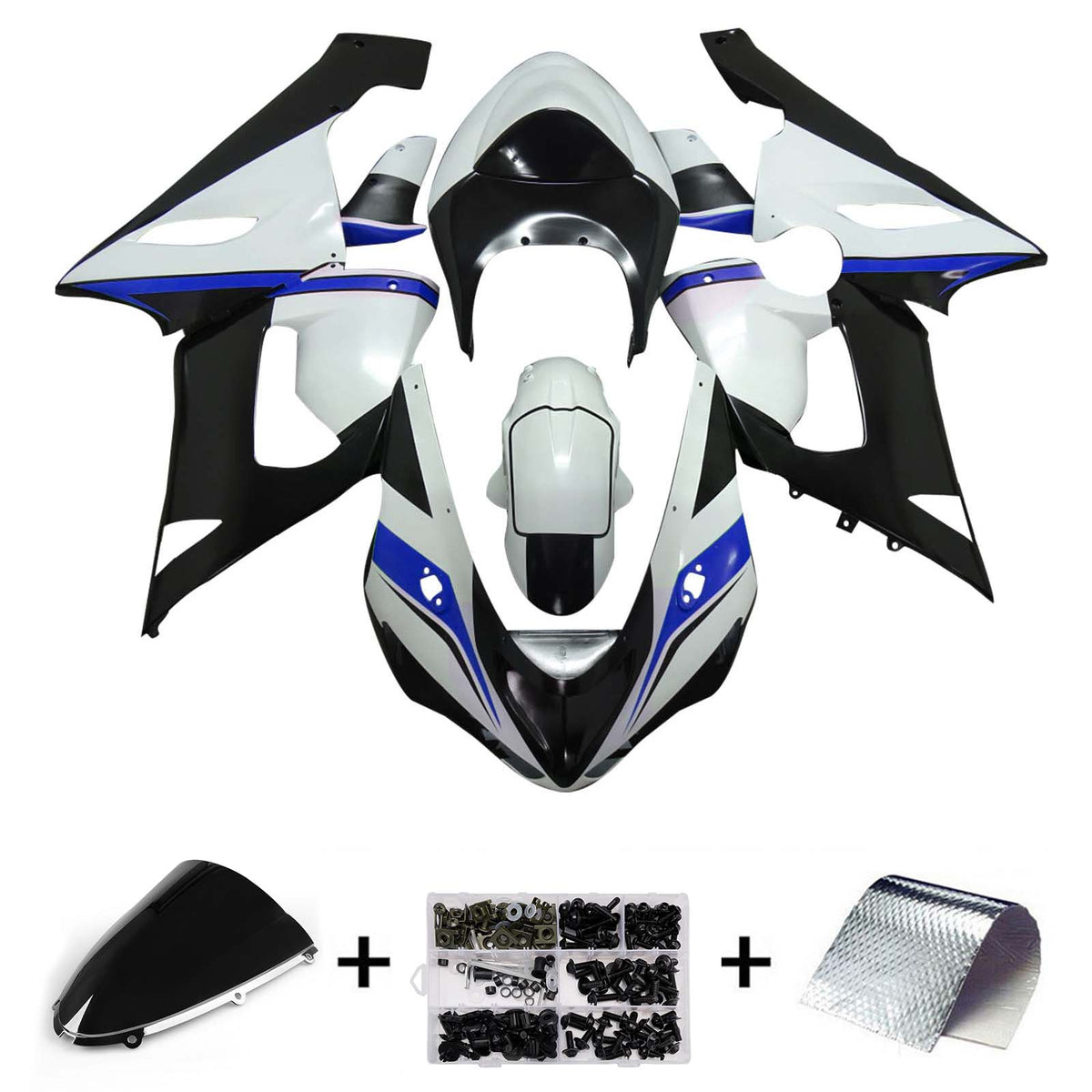 Amotopart 2005-2006 Kawasaki ZX6R 636 White Black Blue Fairing Kit