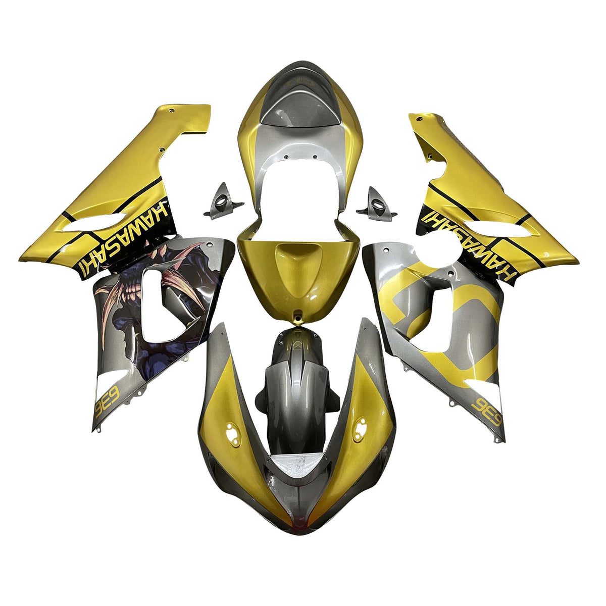 Amotopart 2005-2006 Kawasaki ZX6R 636 Gold Grey Black Fairing Kit