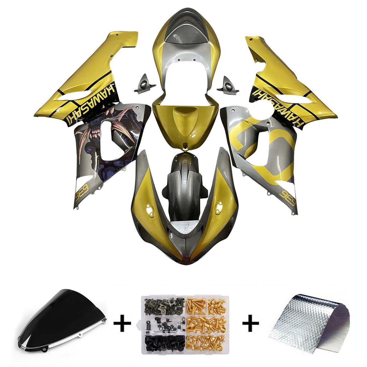 Amotopart 2005-2006 Kawasaki ZX6R 636 Gold Grey Black Fairing Kit