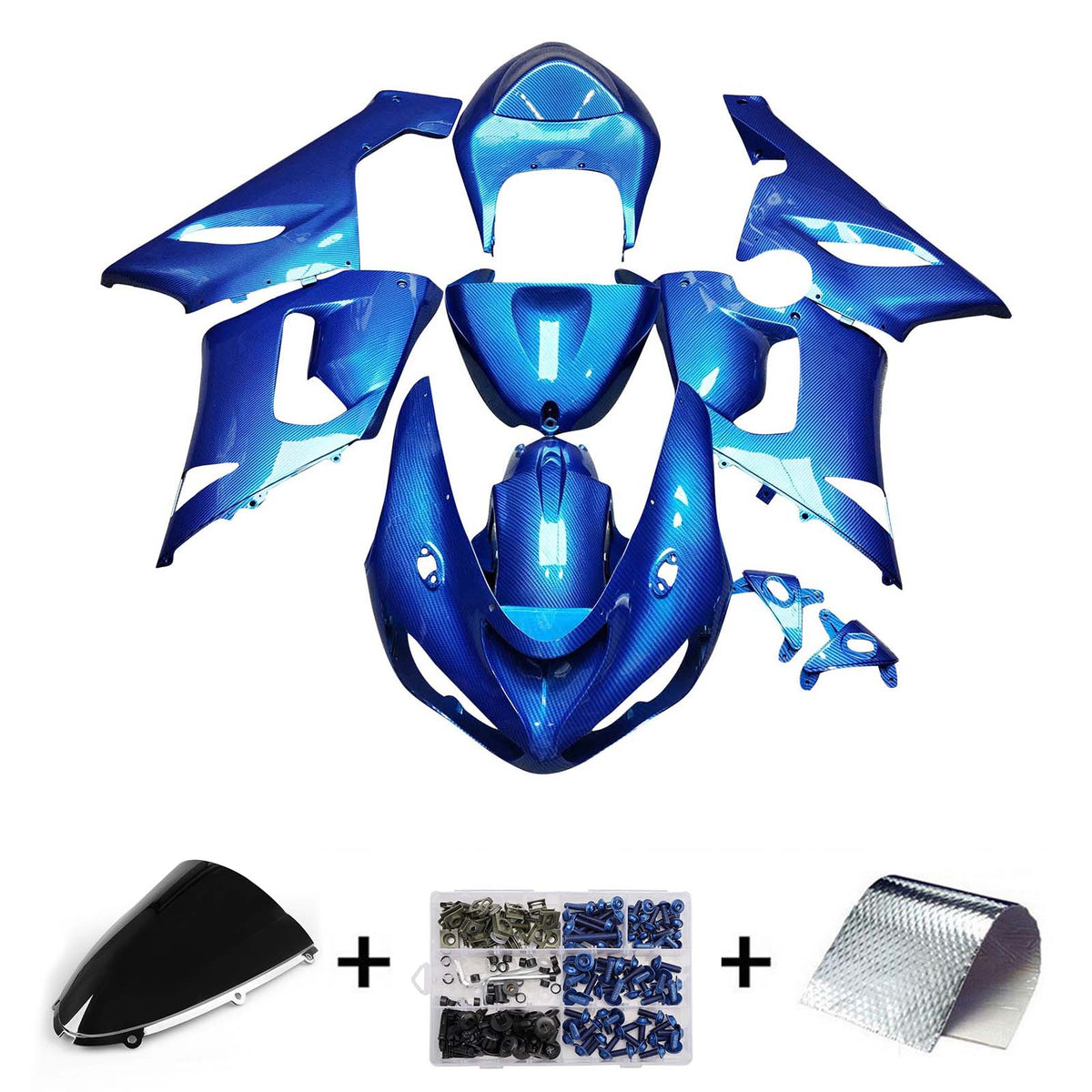Amotopart 2005-2006 Kawasaki ZX6R 636 Blue Carbon Fiber Pattern Fairing Kit