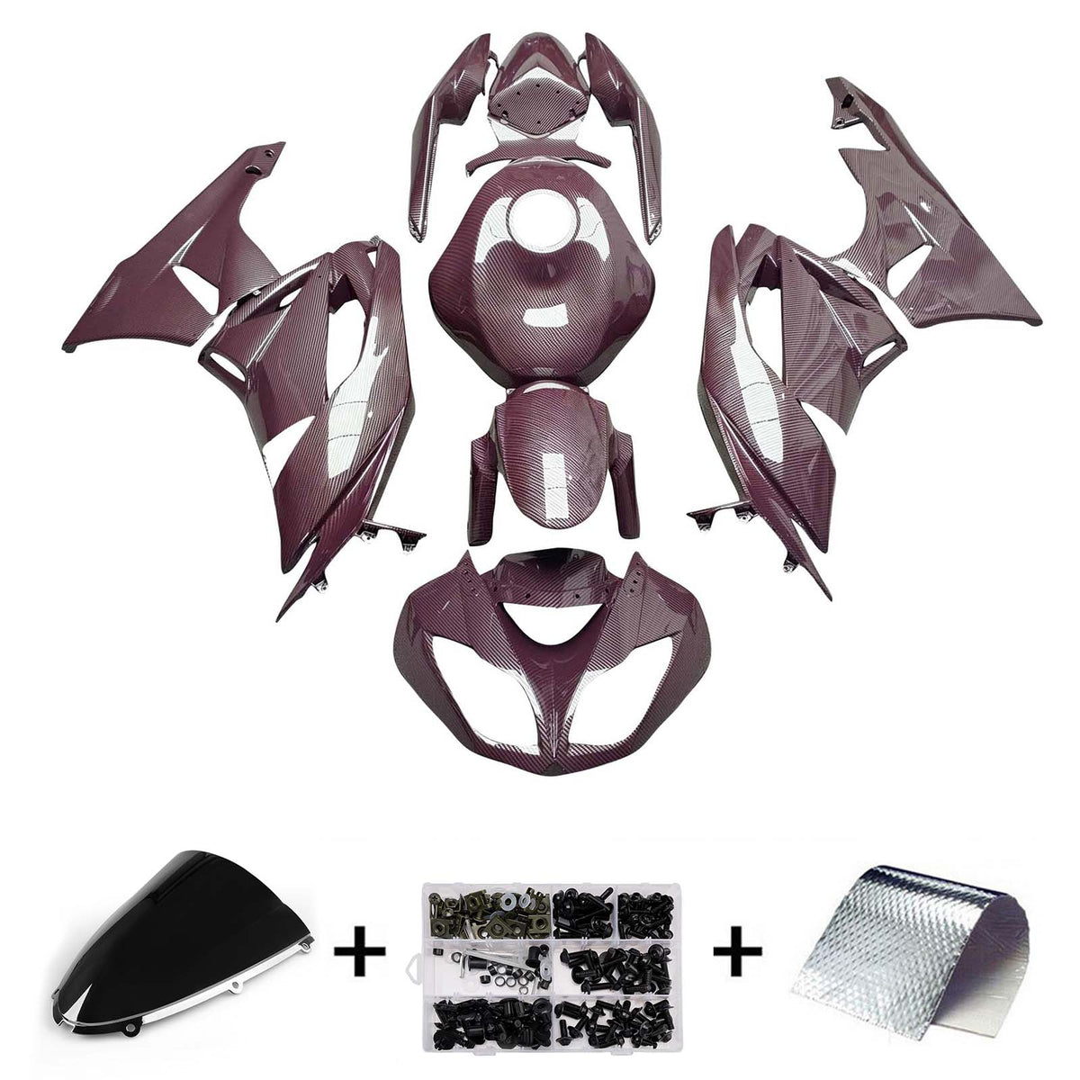 Amotopart 2005-2006 Kawasaki ZX6R 636 Purple Carbon Fiber Pattern Fairing Kit