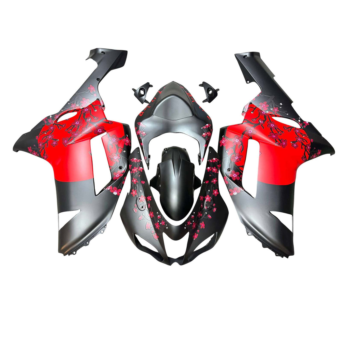 Amotopart 2007–2008 Kawasaki ZX6R 636 Schwarz Rot Verkleidungsset