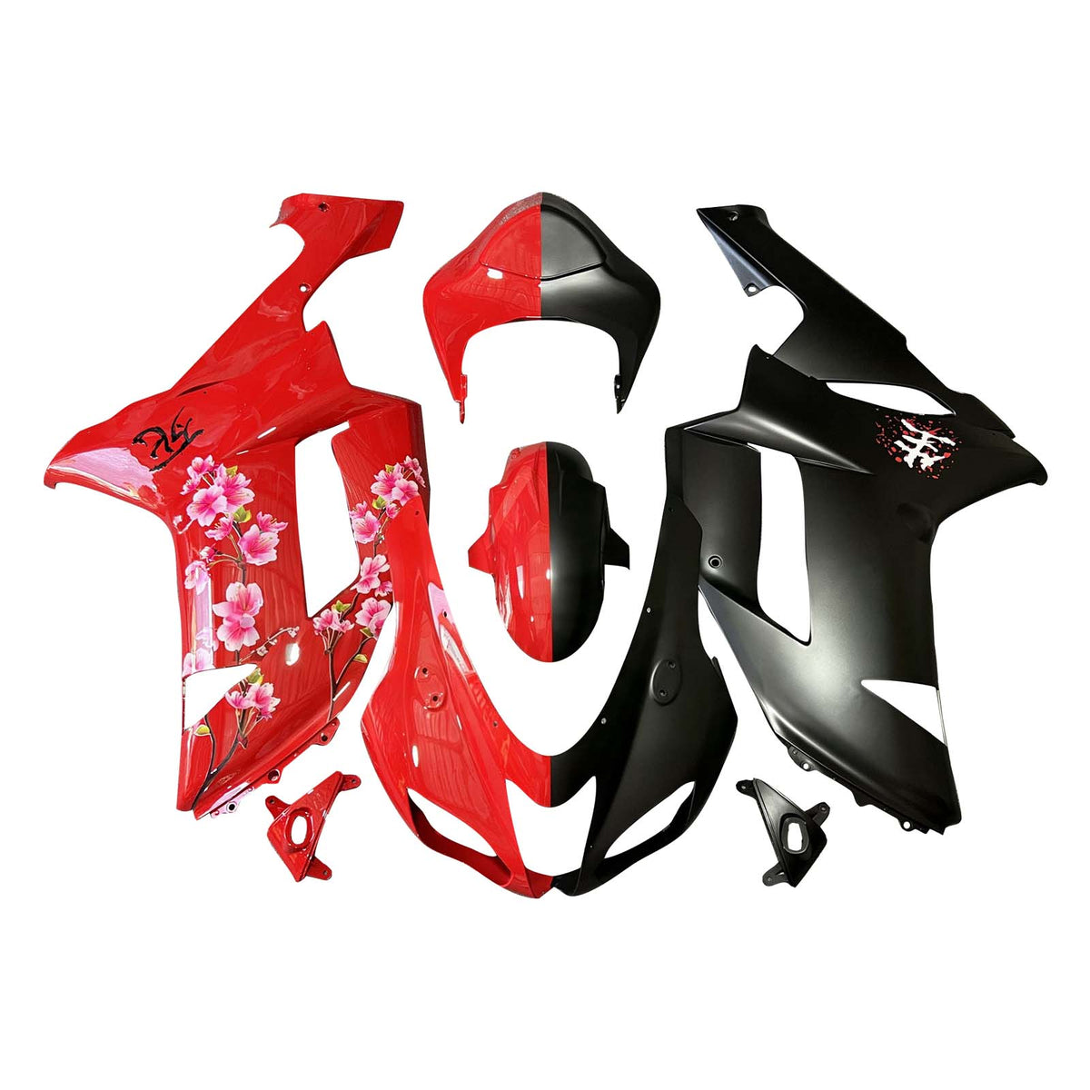 Amotopart 2007-2008 Kawasaki ZX6R 636 Red Black Pink Fairing Kit