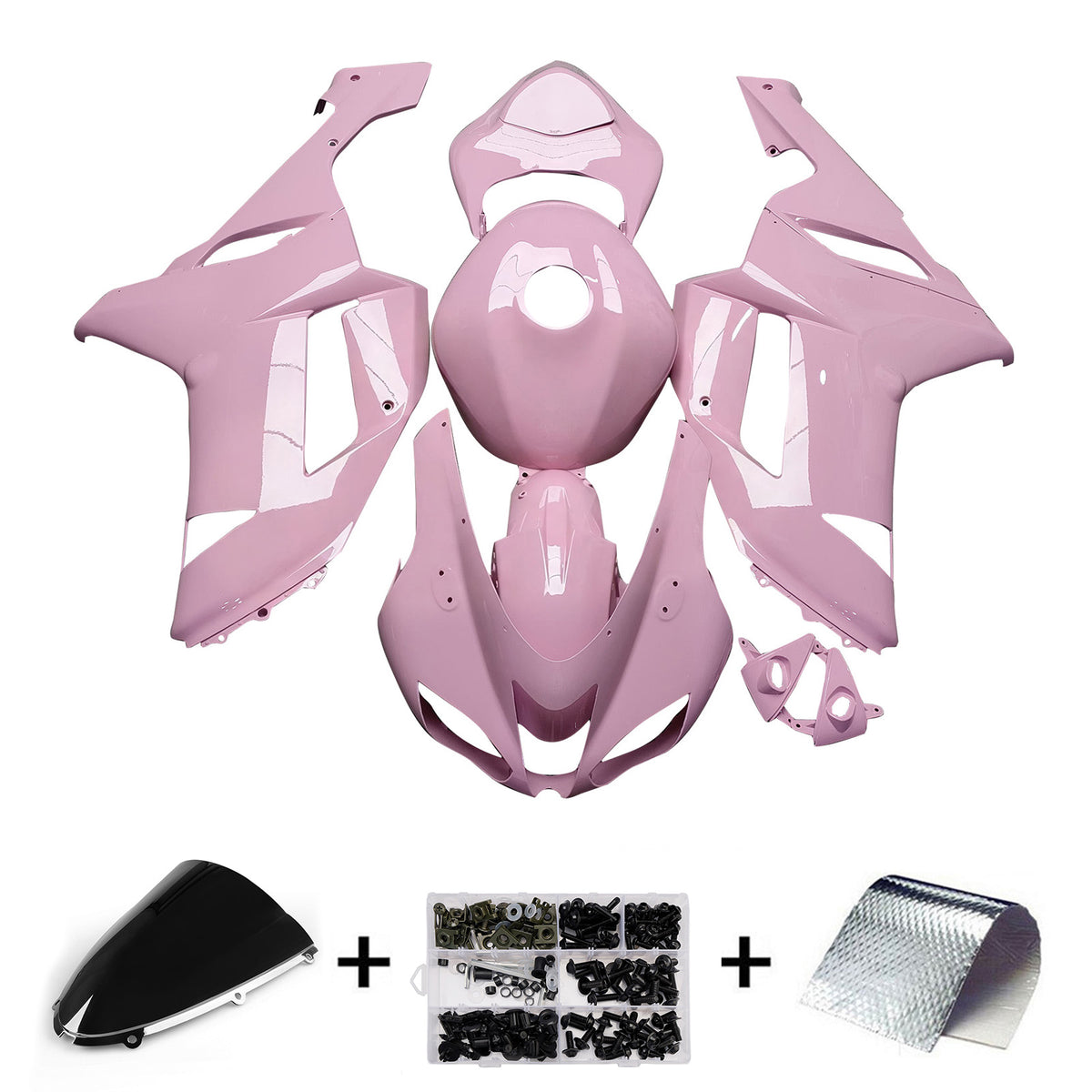 Amotopart 2007-2008 Kawasaki ZX6R 636 Pink White Fairing Kit