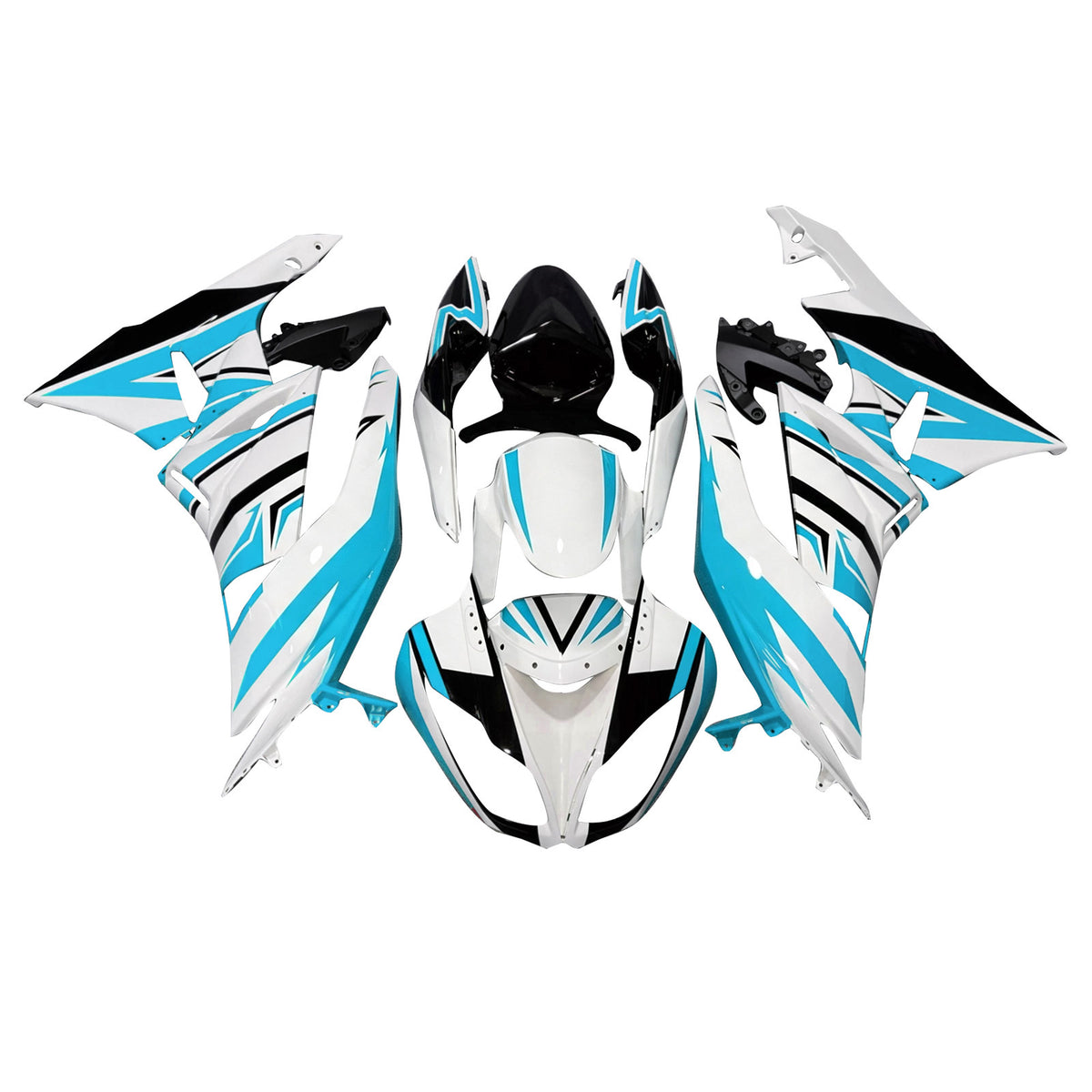 Amotopart 2009-2012 Kawasaki ZX6R 636 White Blue Black Fairing Kit