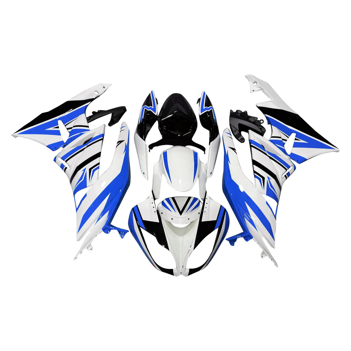Amotopart 2009-2012 Kawasaki ZX6R 636 White Blue Black Fairing Kit