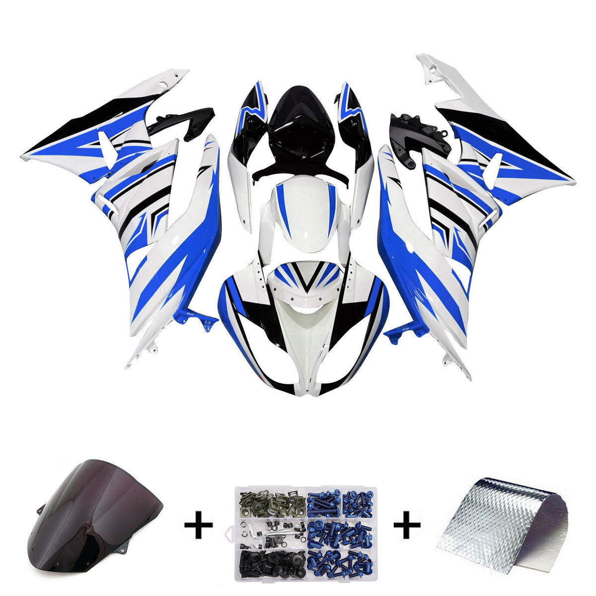 Amotopart 2009-2012 Kawasaki ZX6R 636 White Blue Black Fairing Kit