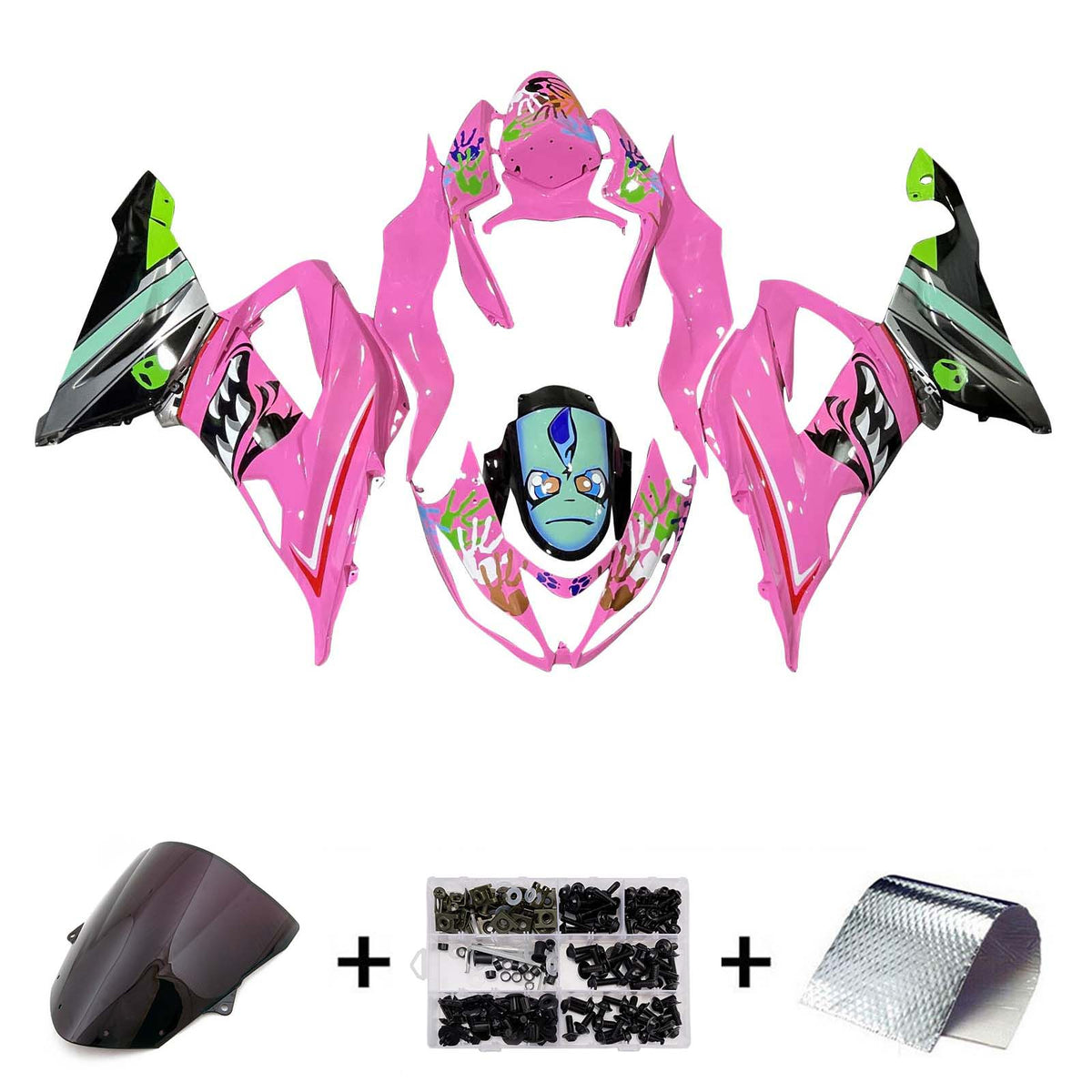 Amotopart 2013-2018 Kawasaki ZX6R 636 Pink Black Green Fairing Kit