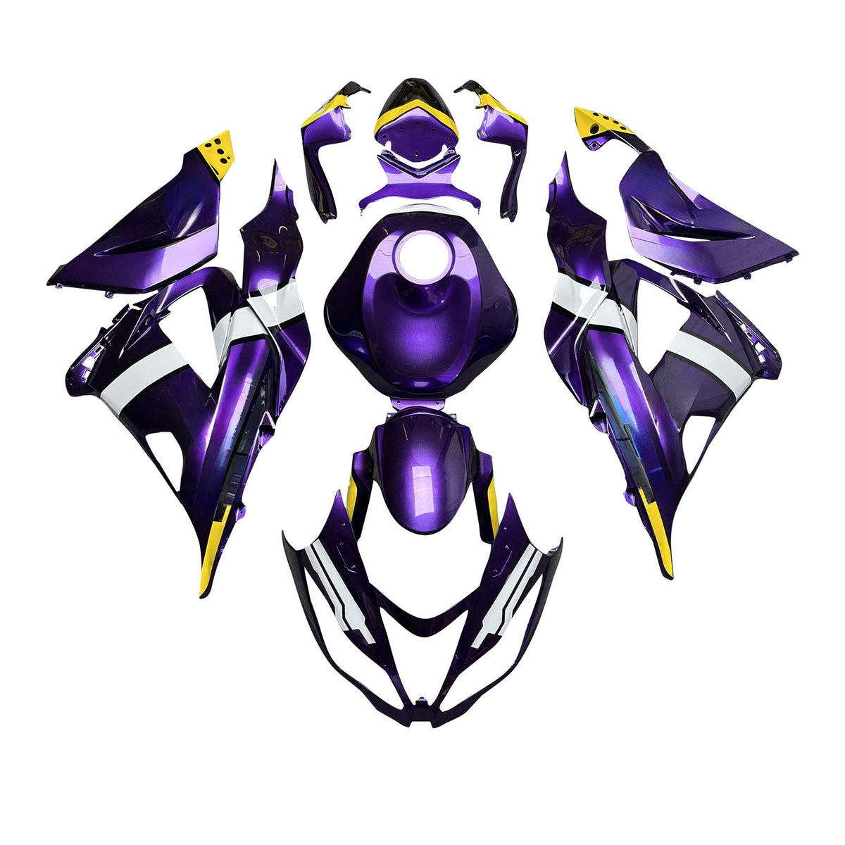 Amotopart 2013-2018 Kawasaki ZX6R 636 Purple White Yellow Fairing Kit