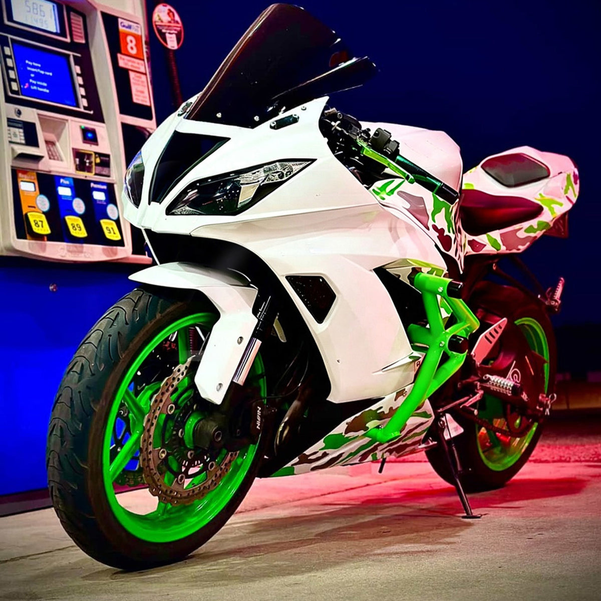 Amotopart 2013–2018 Kawasaki ZX6R 636 Weiß Grau Grün Verkleidungsset