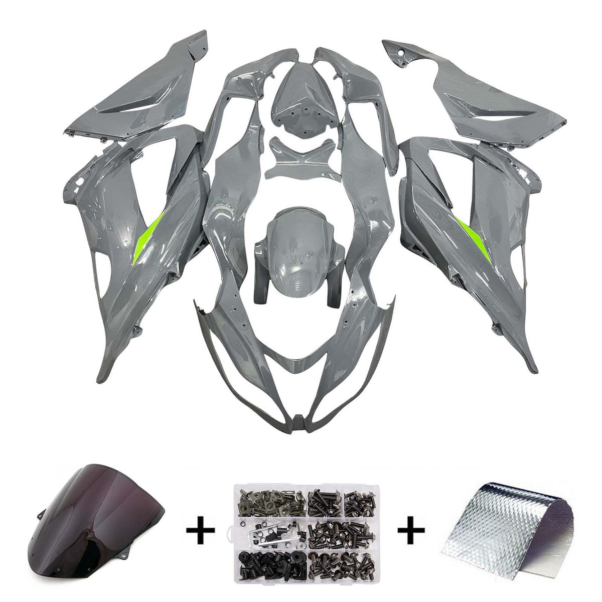 Amotopart 2013-2018 Kawasaki ZX6R 636 Kit de carénage gris vert