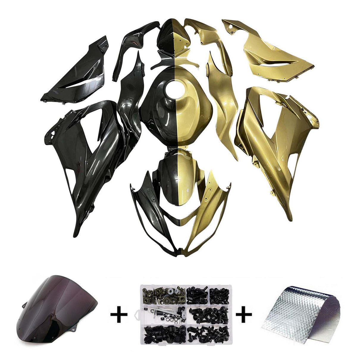 Amotopart 2013-2018 Kawasaki ZX6R 636 Black Gold Fairing Kit