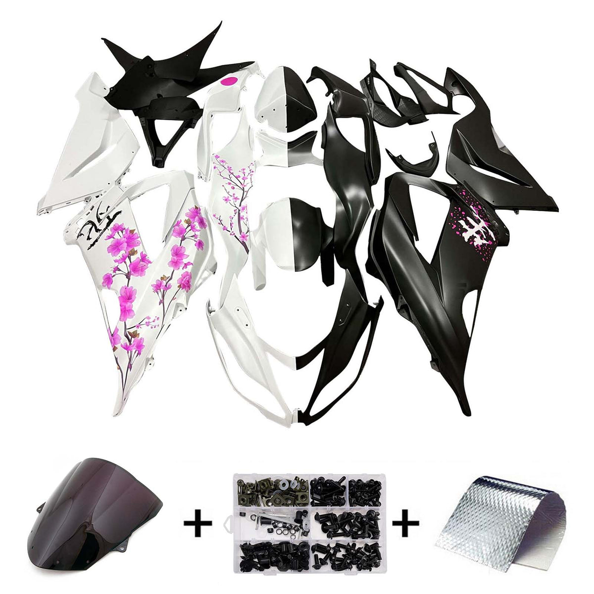 Amotopart 2013-2018 Kawasaki ZX6R 636 White Black Pink Fairing Kit