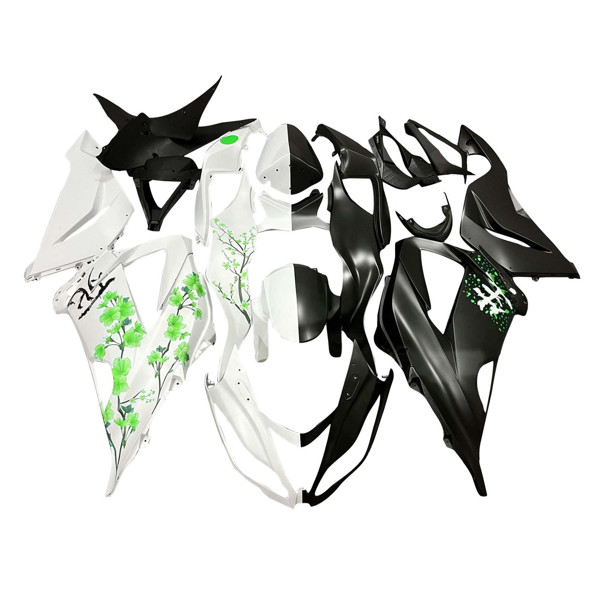 Amotopart 2013-2018 Kawasaki ZX6R 636 White Black Green Fairing Kit