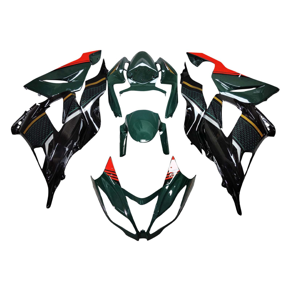 Amotopart 2013-2018 Kawasaki ZX6R 636 グリーン ブラック レッド フェアリングキット