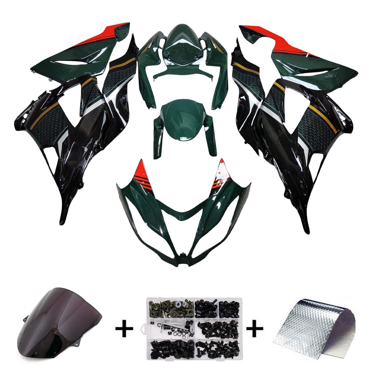 Amotopart 2013-2018 Kawasaki ZX6R 636 グリーン ブラック レッド フェアリングキット