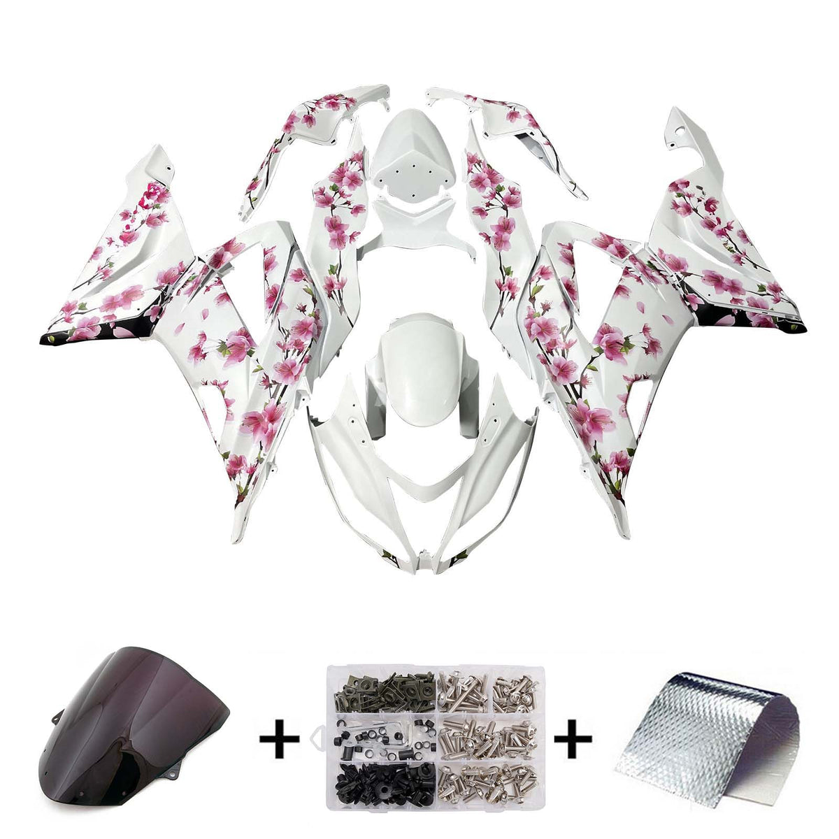 Amotopart 2013-2018 Kawasaki ZX6R 636 White Pink Fairing Kit