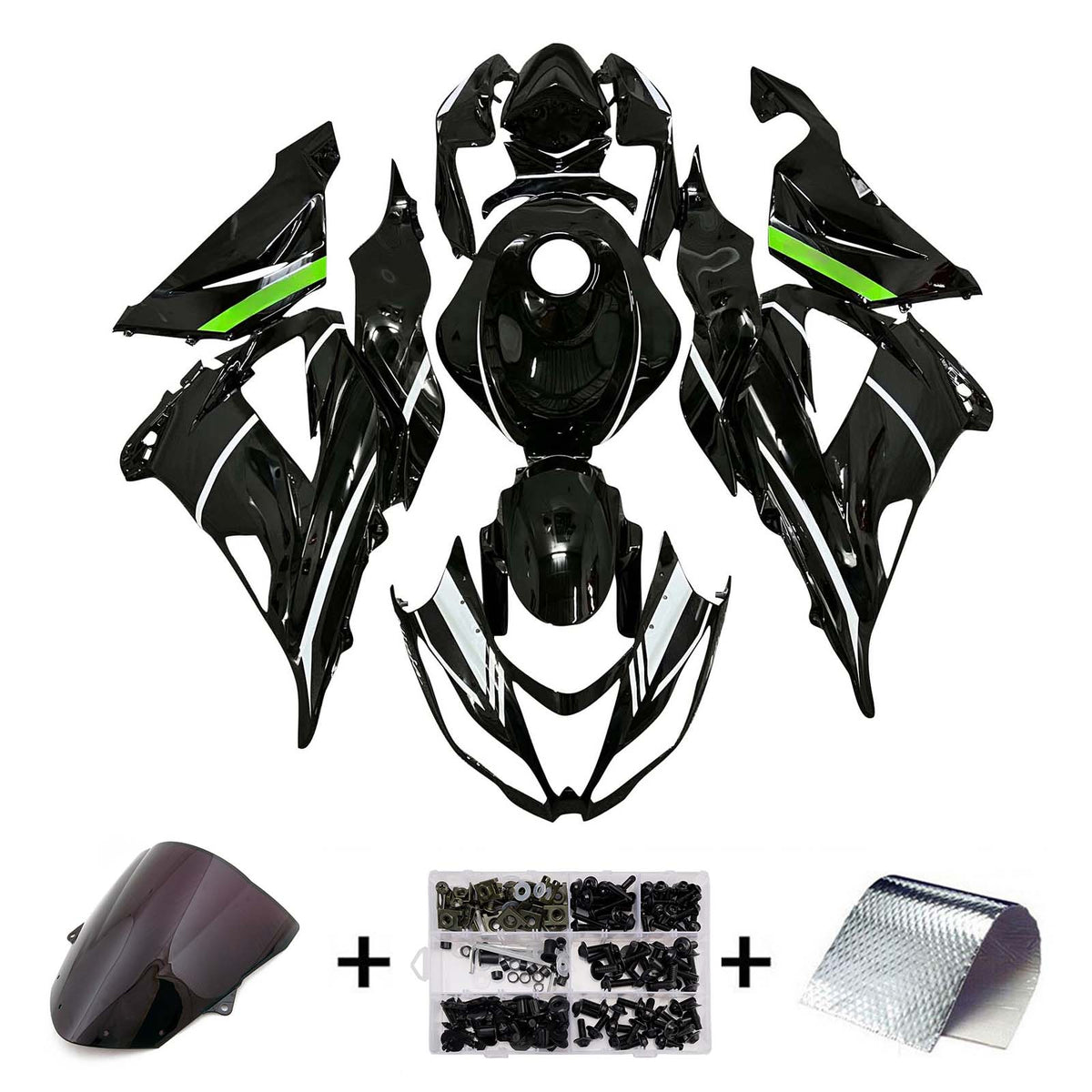 Amotopart 2013-2018 Kawasaki ZX6R 636 Black Green White Fairing Kit