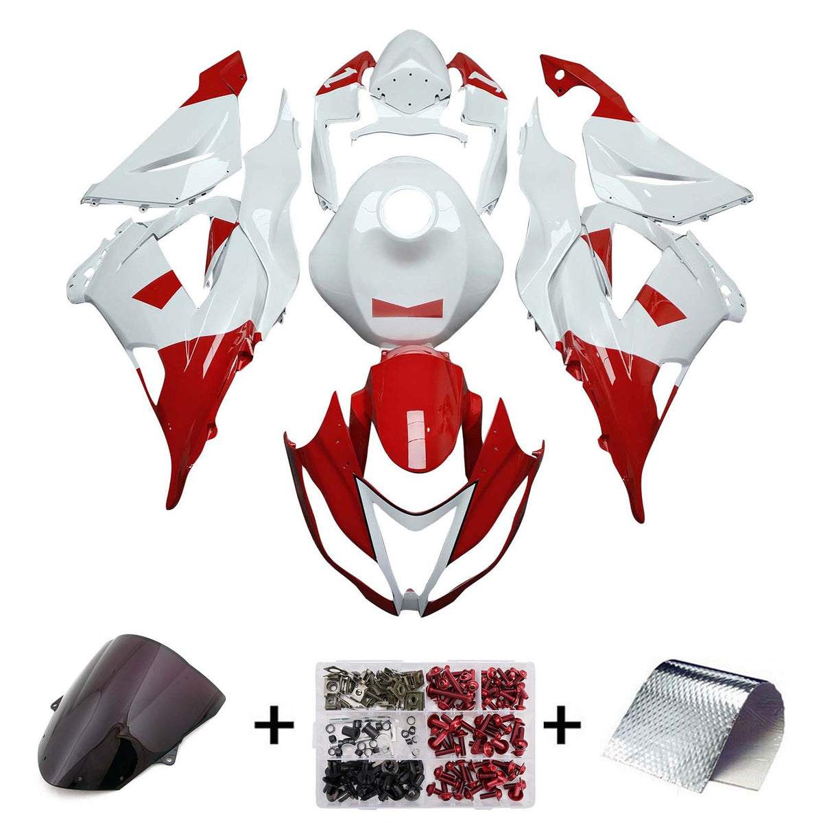 Amotopart 2013-2018 Kawasaki ZX6R 636 White Red Fairing Kit