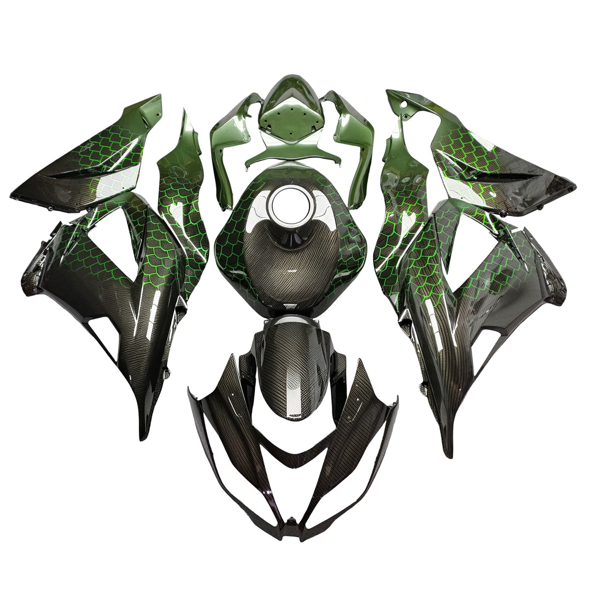 Amotopart 2013-2018 Kawasaki ZX6R 636 Black Green Fairing Kit