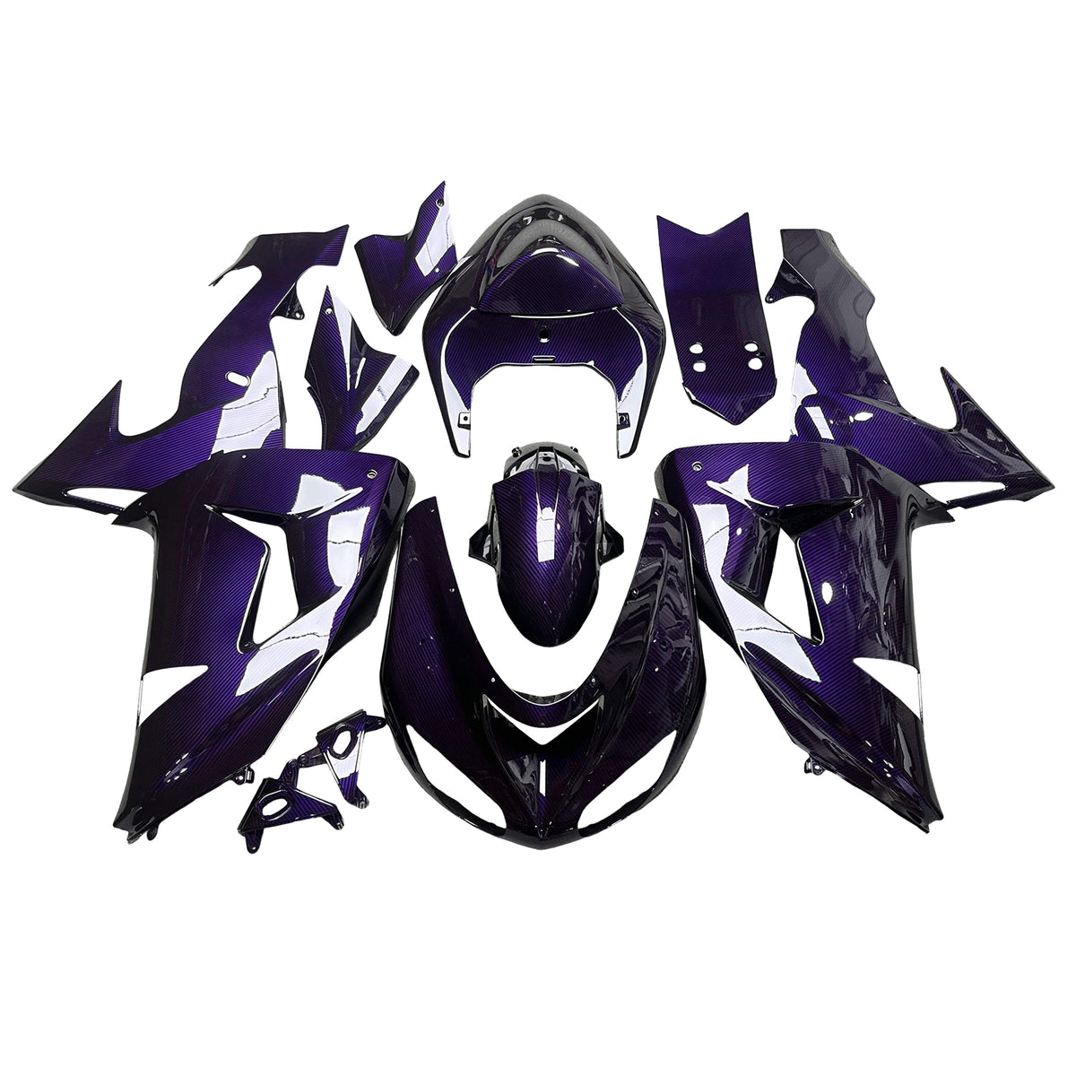 Amotopart 2006-2007 Kawasaki ZX10R Purple Black White Carbon Fiber Pattern Fairing Kit