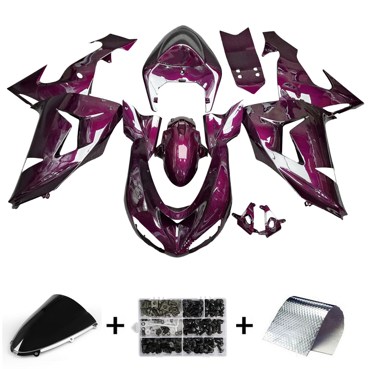 Amotopart 2006-2007 Kawasaki ZX10R Purple Black Carbon Fiber Pattern Fairing Kit