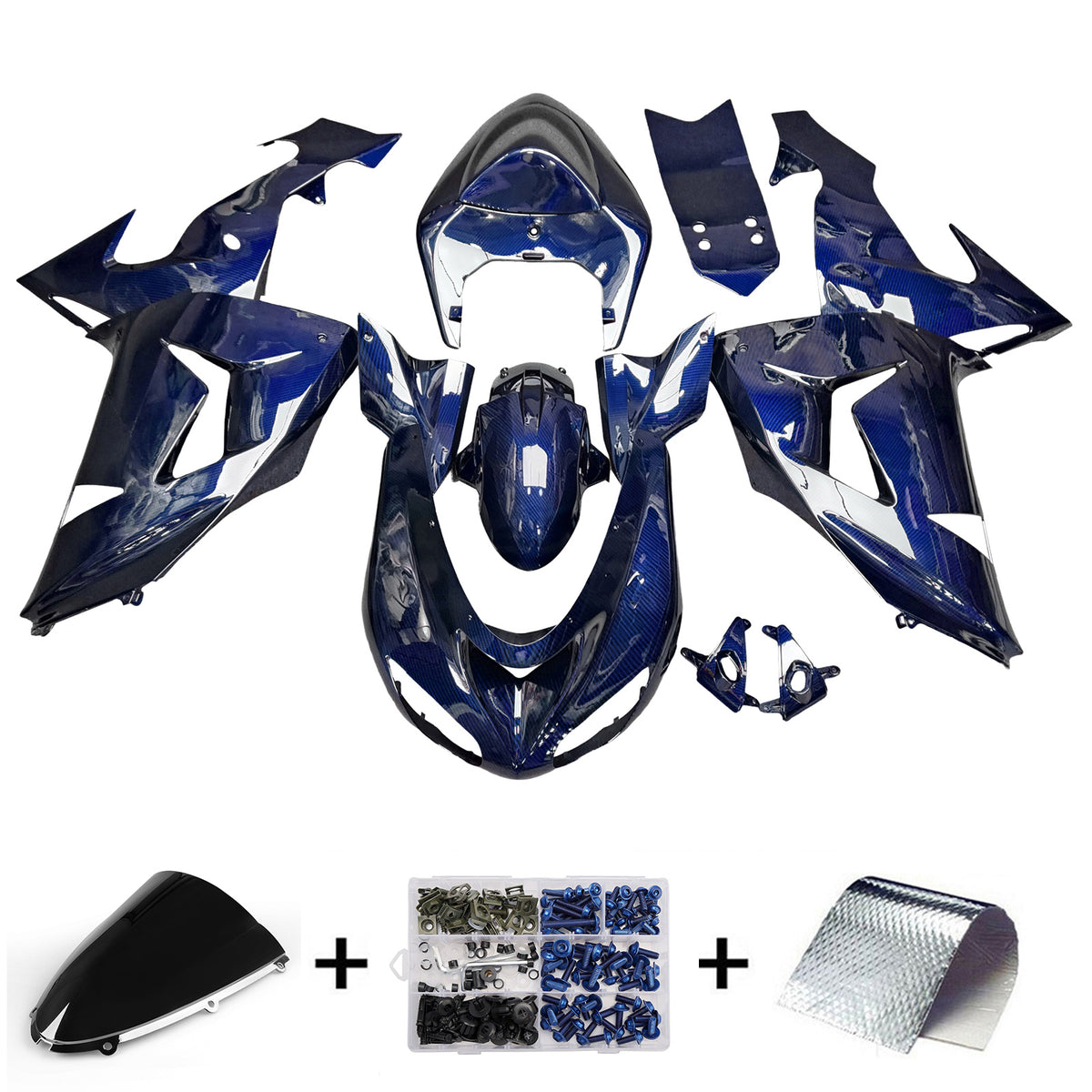 Amotopart 2006-2007 Kawasaki ZX10R Kit de carenado con patrón de fibra de carbono azul negro blanco