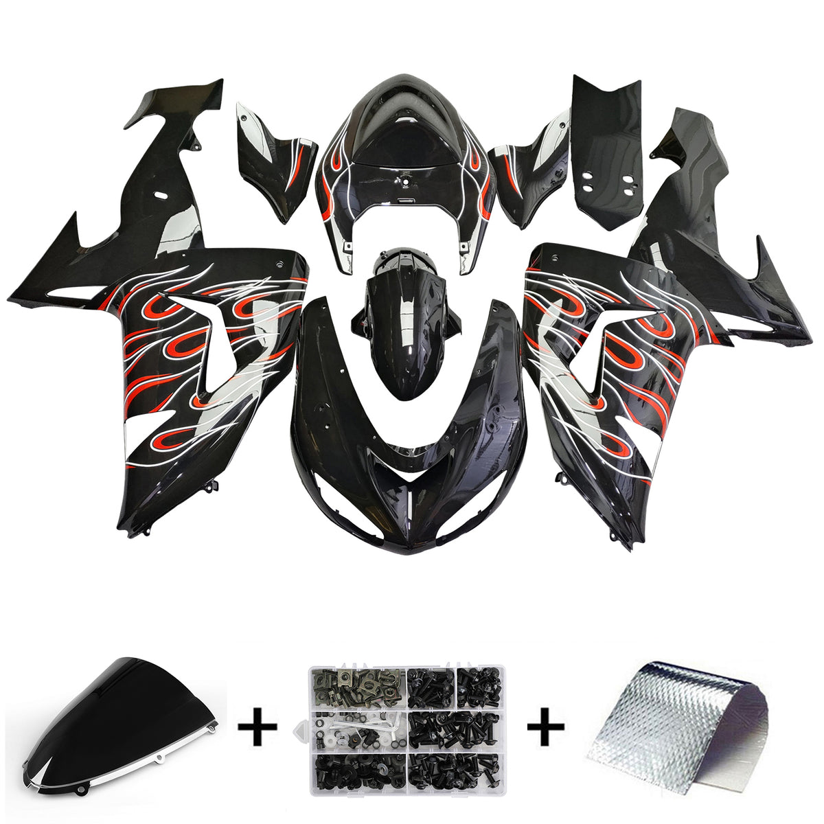 Amotopart 2006–2007 Kawasaki ZX10R Schwarz Rot Weiß Verkleidungsset
