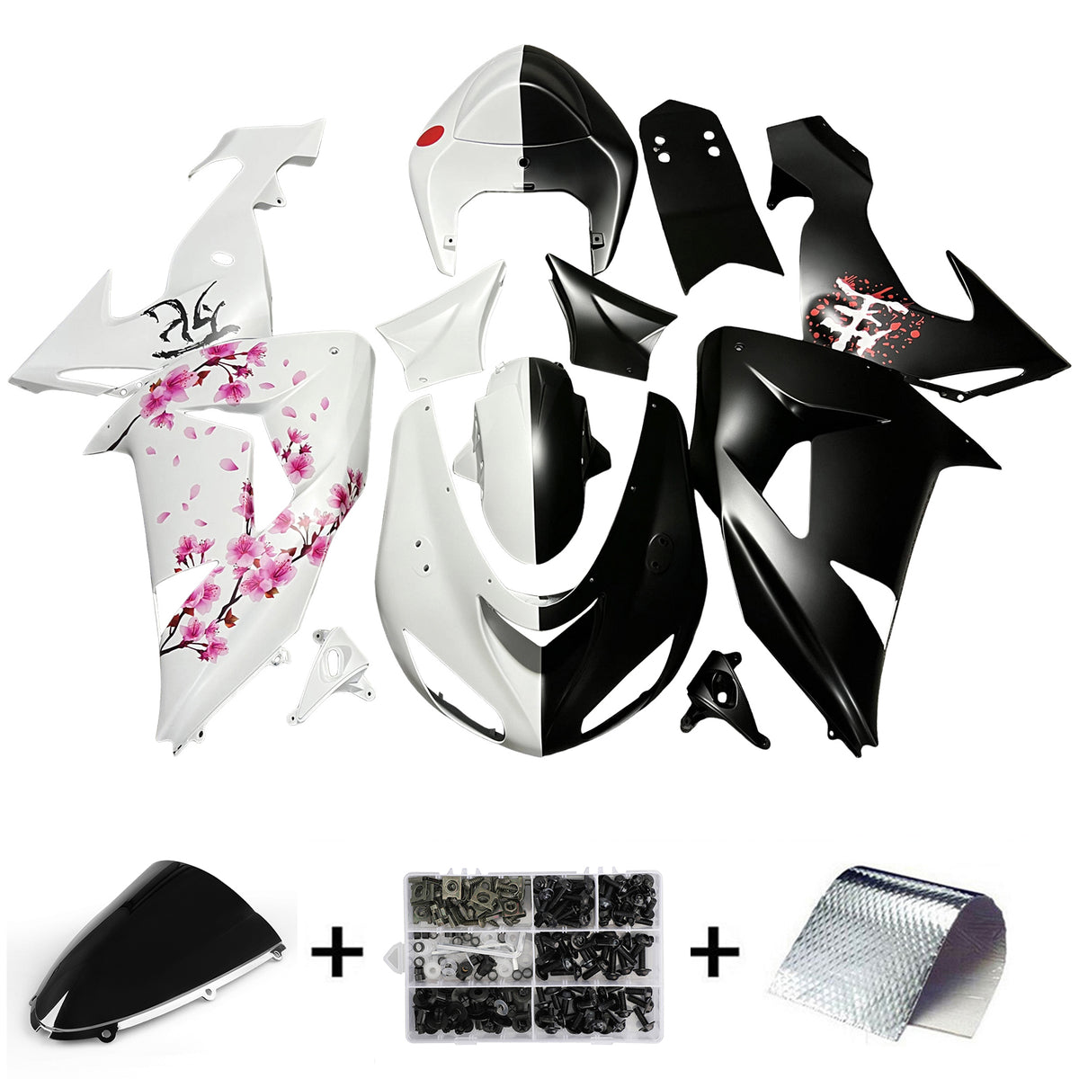 Amotopart 2006-2007 Kawasaki ZX10R White Black Pink Fairing Kit