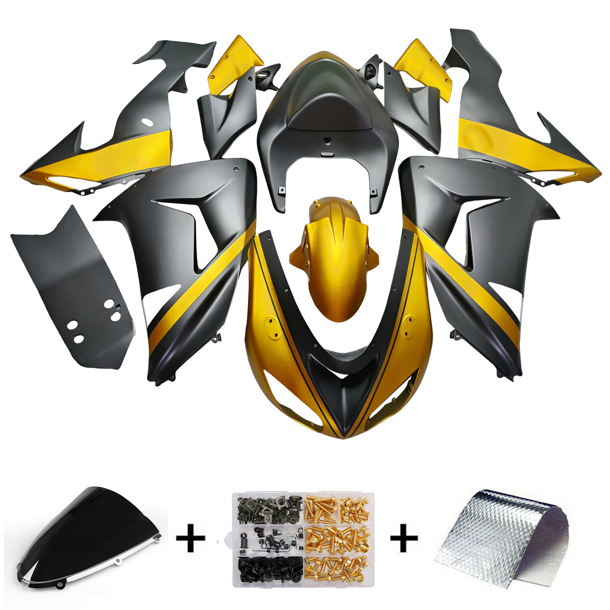 Amotopart 2006-2007 Kawasaki ZX10R Gold Black Fairing Kit