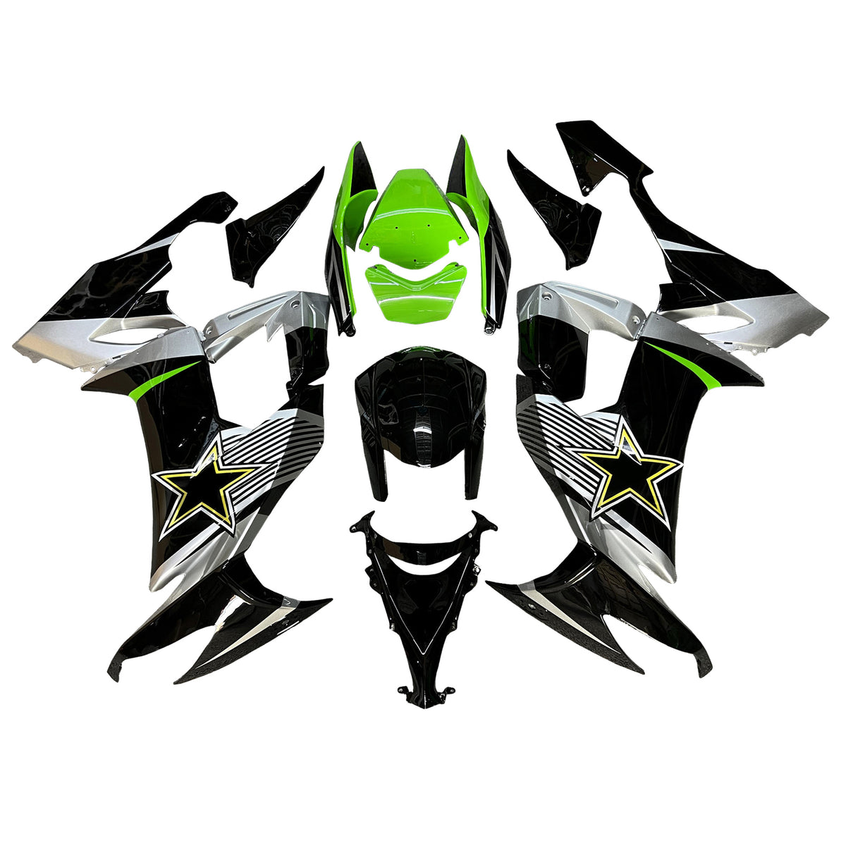 Amotopart 2008-2010 Kawasaki ZX10R Black White Green Fairing Kit