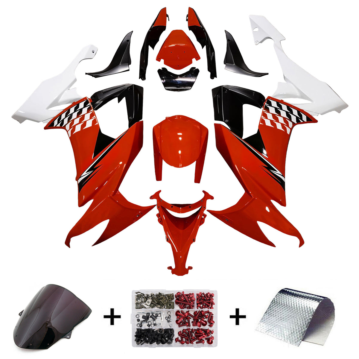 Amotopart 2008–2010 Kawasaki ZX10R Orange Weiß Schwarz Verkleidungsset