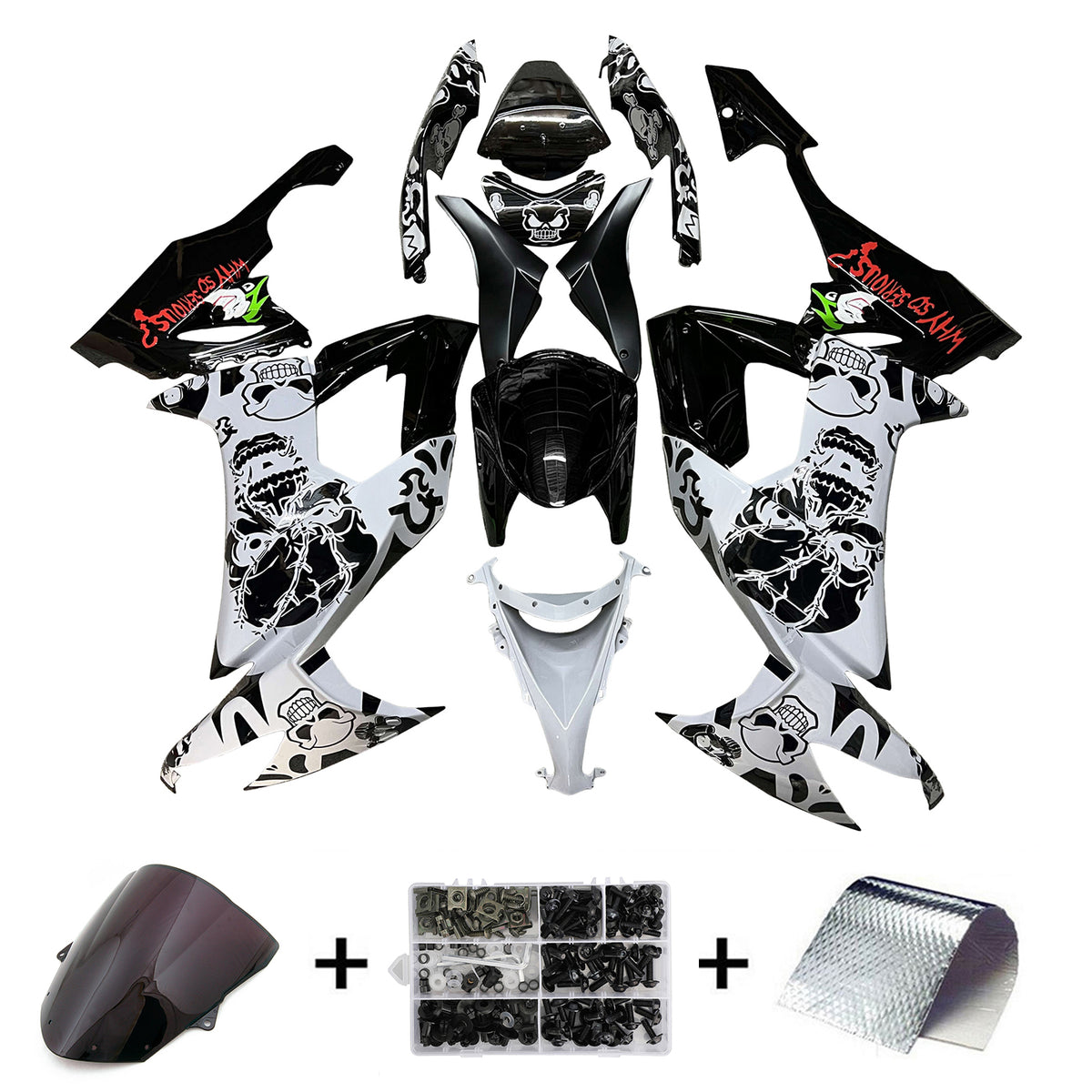 Amotopart 2008-2010 Kawasaki ZX10R White Black Fairing Kit