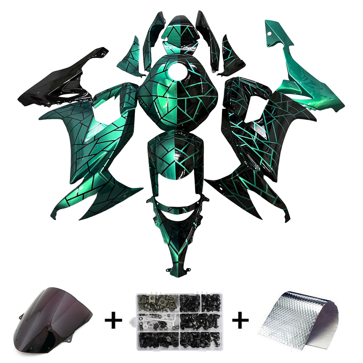 Kit carena Amotopart 2008-2010 Kawasaki ZX10R verde nero