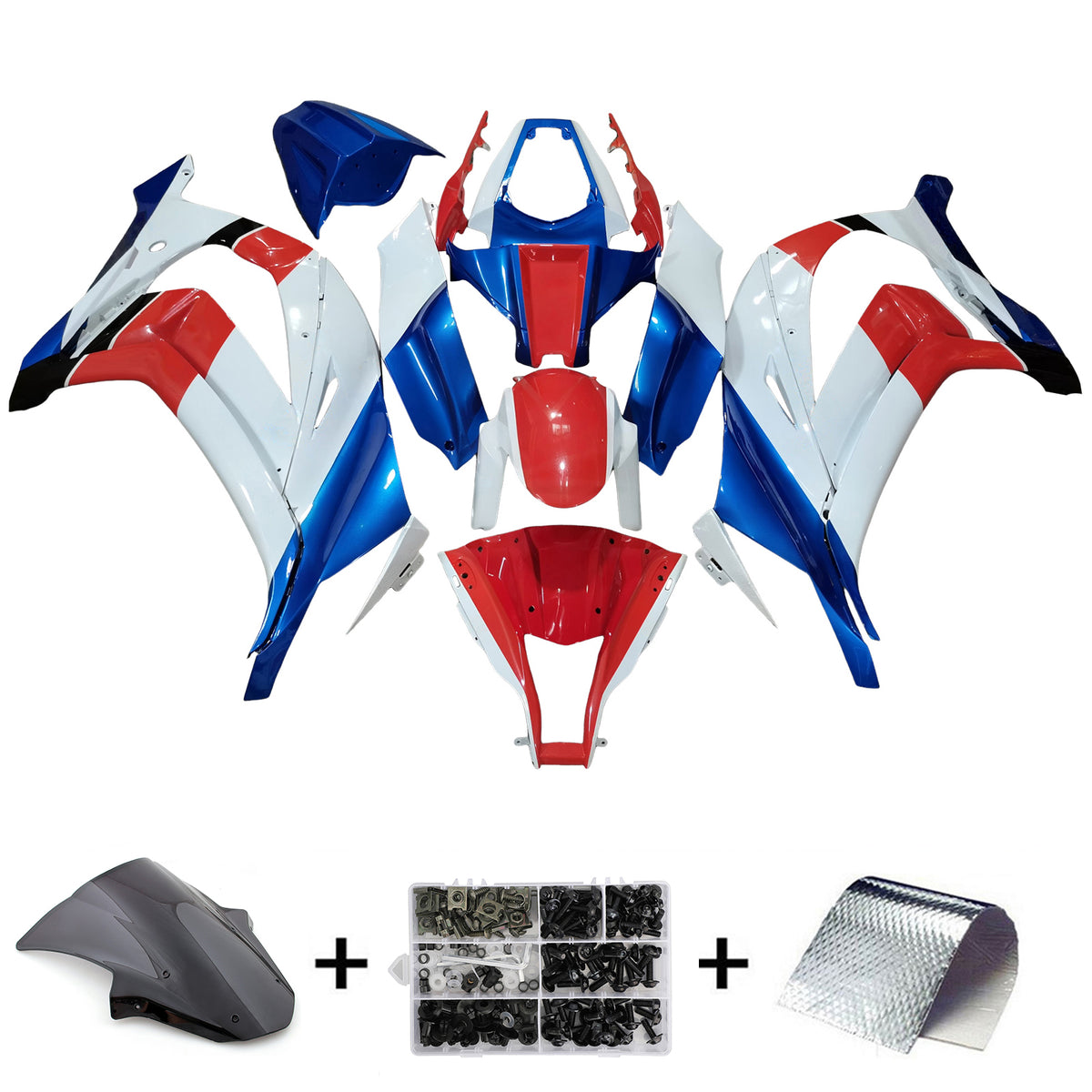 Amotopart 2011-2015 Kawasaki ZX10R White Blue Red Fairing Kit