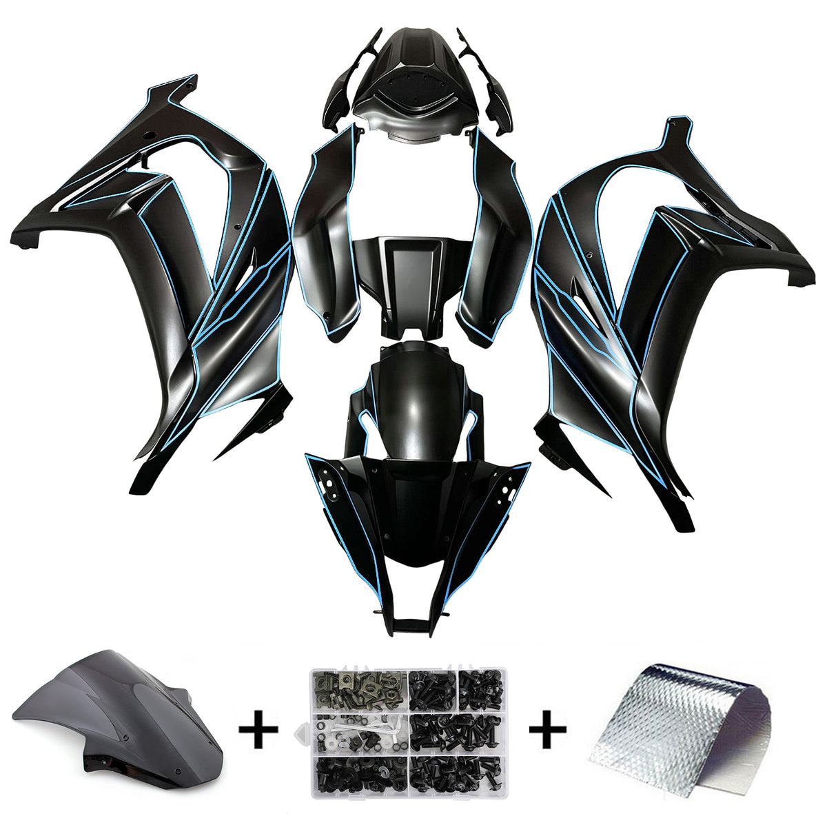 Amotopart 2011–2015 Kawasaki ZX10R Schwarz Blau Verkleidungsset