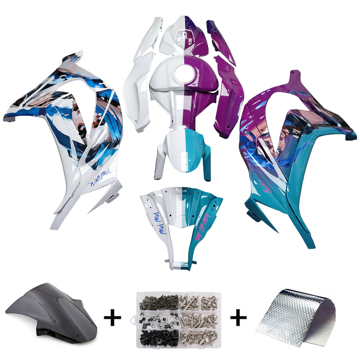 Amotopart 2011-2015 Kawasaki ZX10R White Purple Teal Fairing Kit