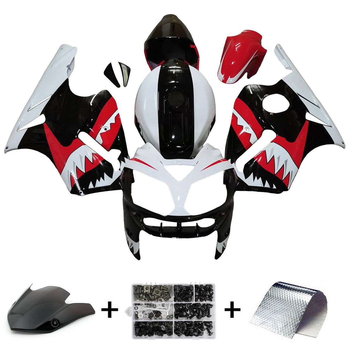 Amotopart 2002–2005 Kawasaki ZX12R Weiß Schwarz Rot Verkleidungsset