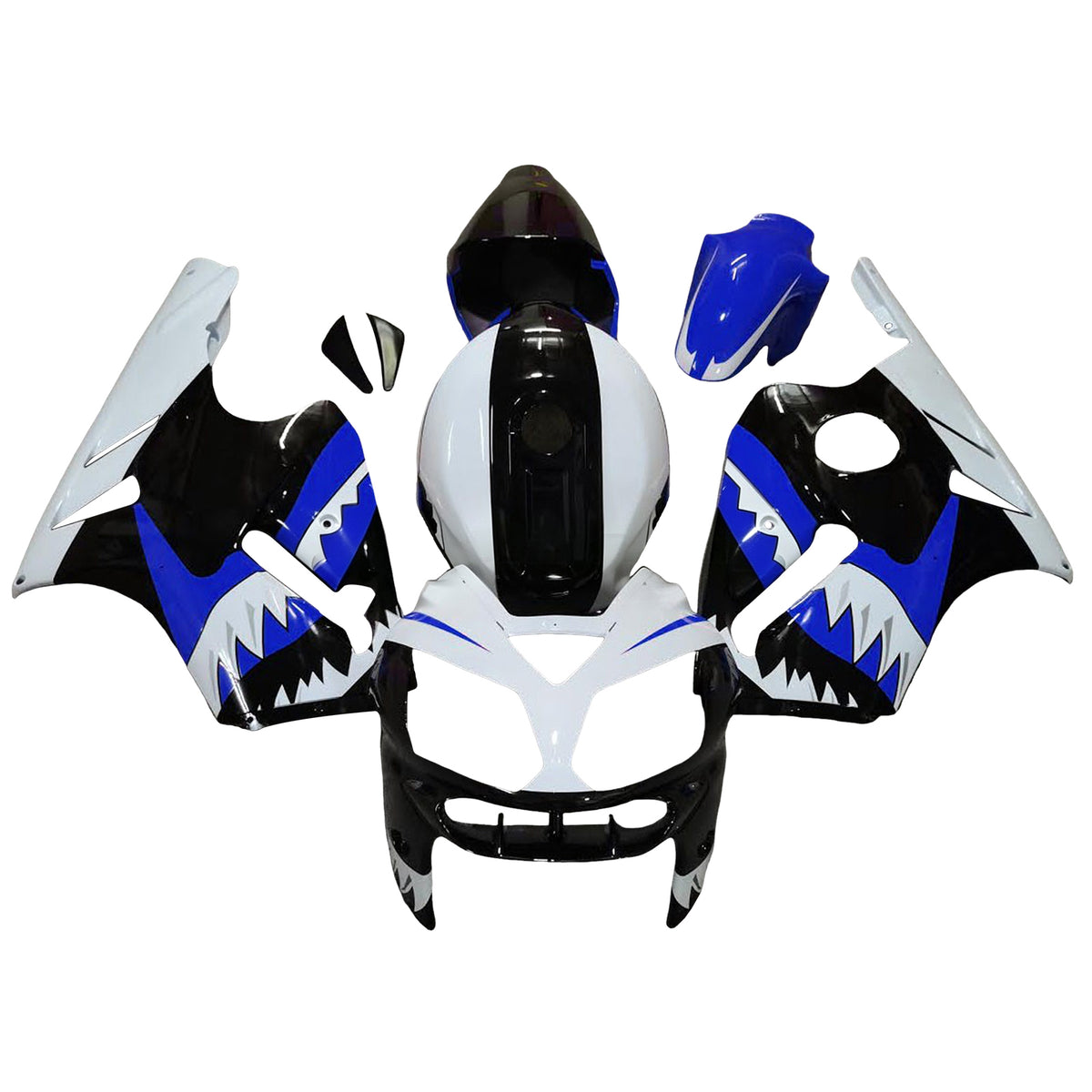 Amotopart 2002–2005 Kawasaki ZX12R Weiß Schwarz Blau Verkleidungsset