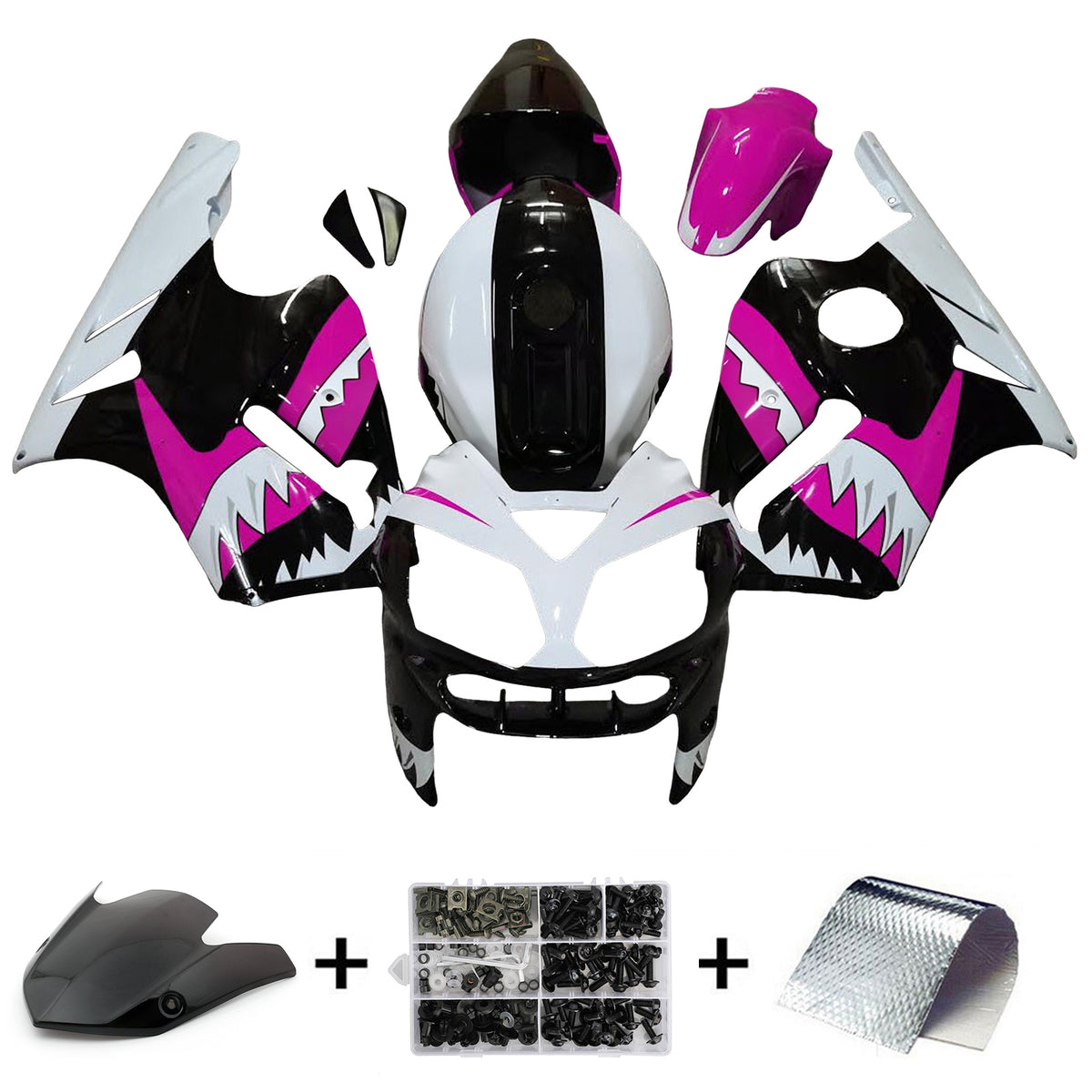 Amotopart 2002-2005 Kawasaki ZX12R White Black Purple Fairing Kit