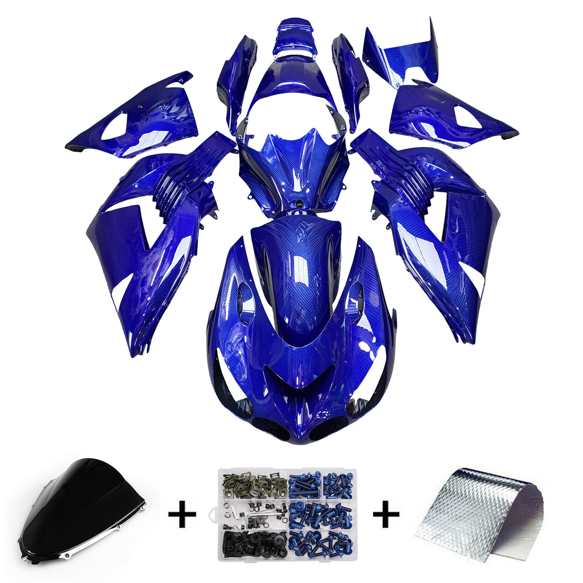 Amotopart 2006-2011 Kawasaki ZX14R ZZR1400 blauwe koolstofvezel kuipset